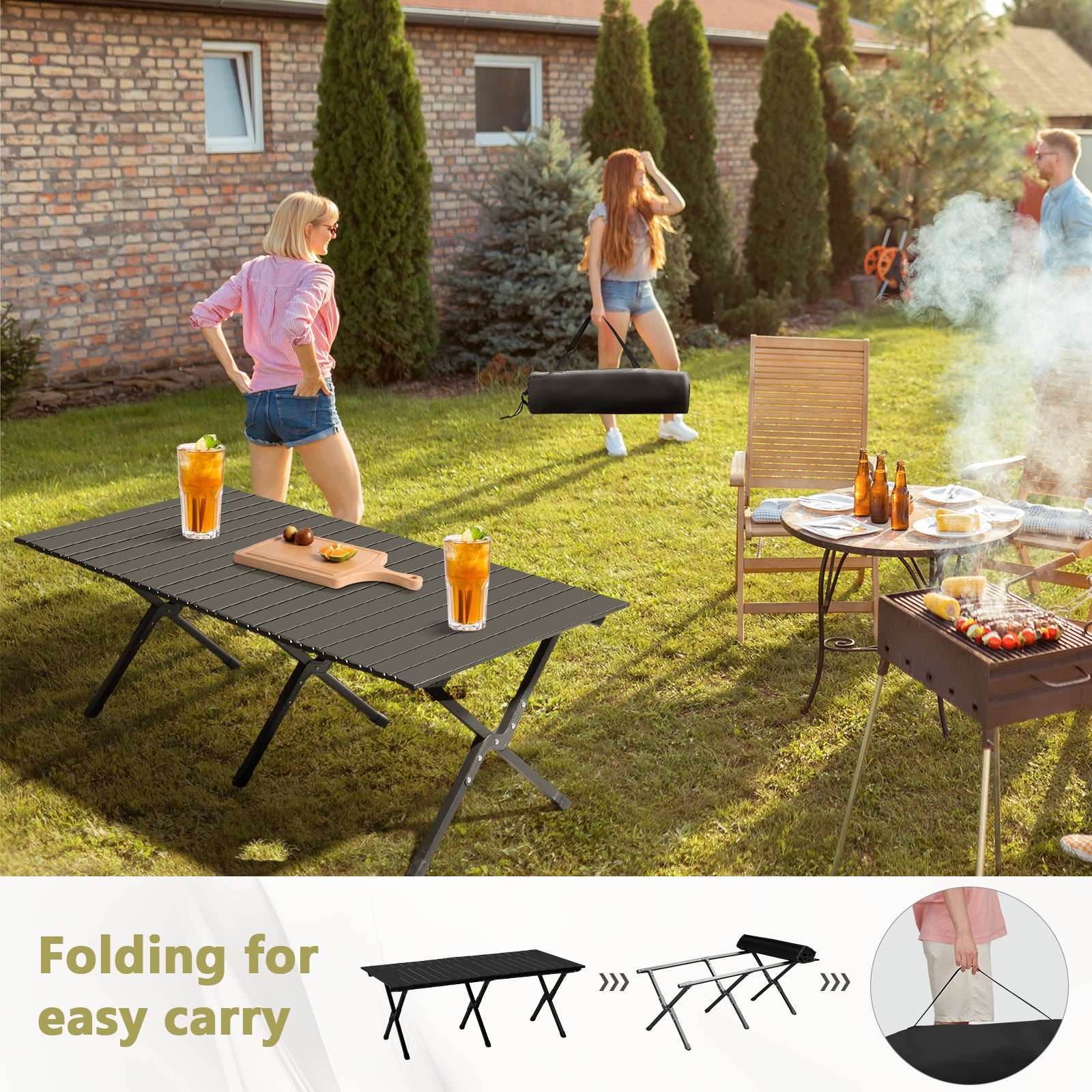 HAOYYE Folding Camping Table – Portable Picnic Table, Lightweight Roll-Up Side Table for Outdoor Camping, Hiking, BBQ, Travel, Backyard, Picnic, Beach & Party, Black, Soft Cozy Warm Flannel Fleece Surface