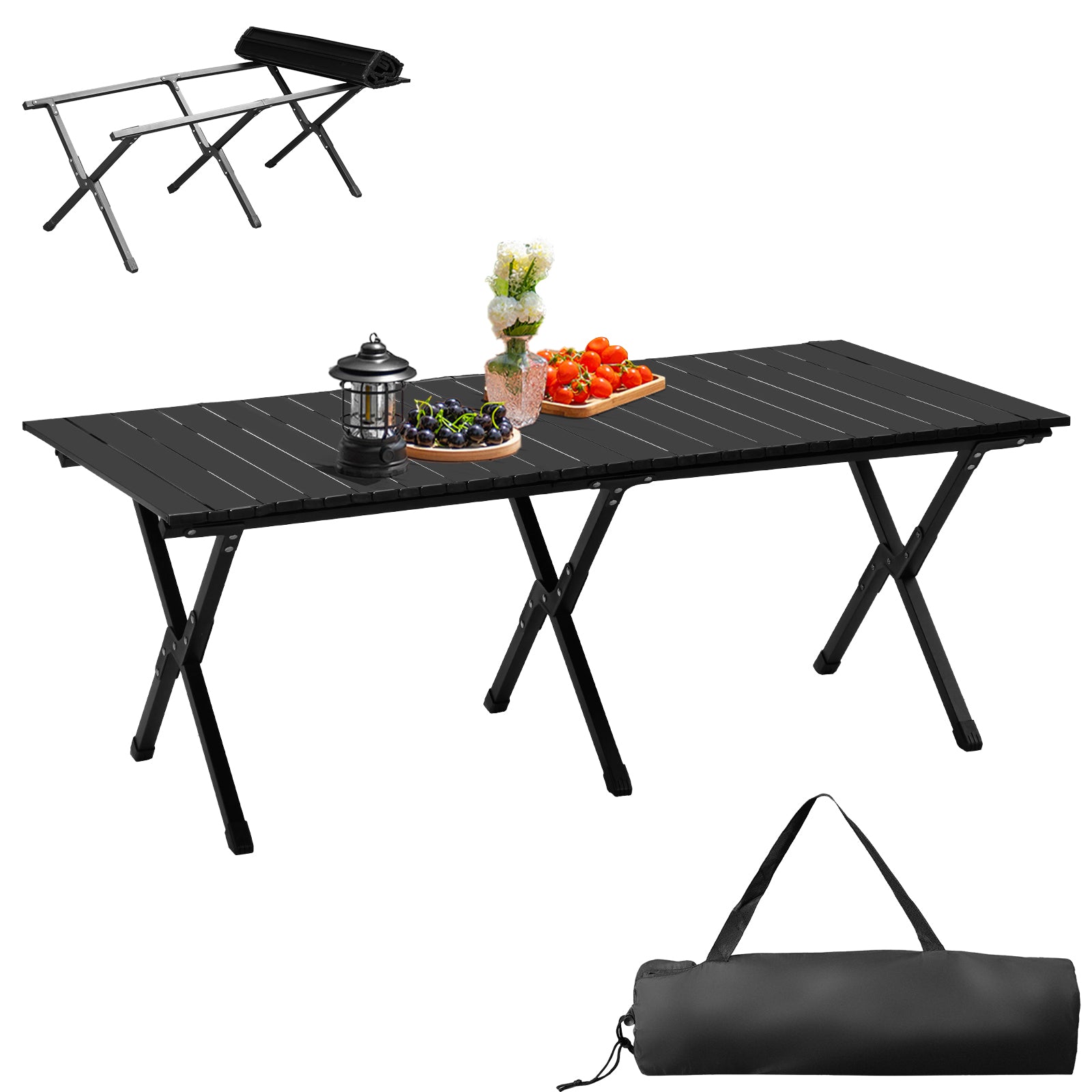 HAOYYE Folding Camping Table – Portable Picnic Table, Lightweight Roll-Up Side Table for Outdoor Camping, Hiking, BBQ, Travel, Backyard, Picnic, Beach & Party, Black, Soft Cozy Warm Flannel Fleece Surface