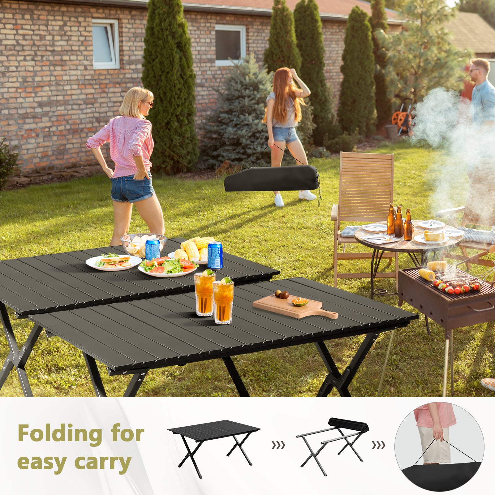 HAOYYE Folding Camping Table, Portable Picnic Table, Lightweight Roll-Up Side Table for Travel, Hiking, Backyard BBQs, and Parties, Compact and Durable Design, Perfect for Outdoor Adventures, Stylish and Functional Home Décor