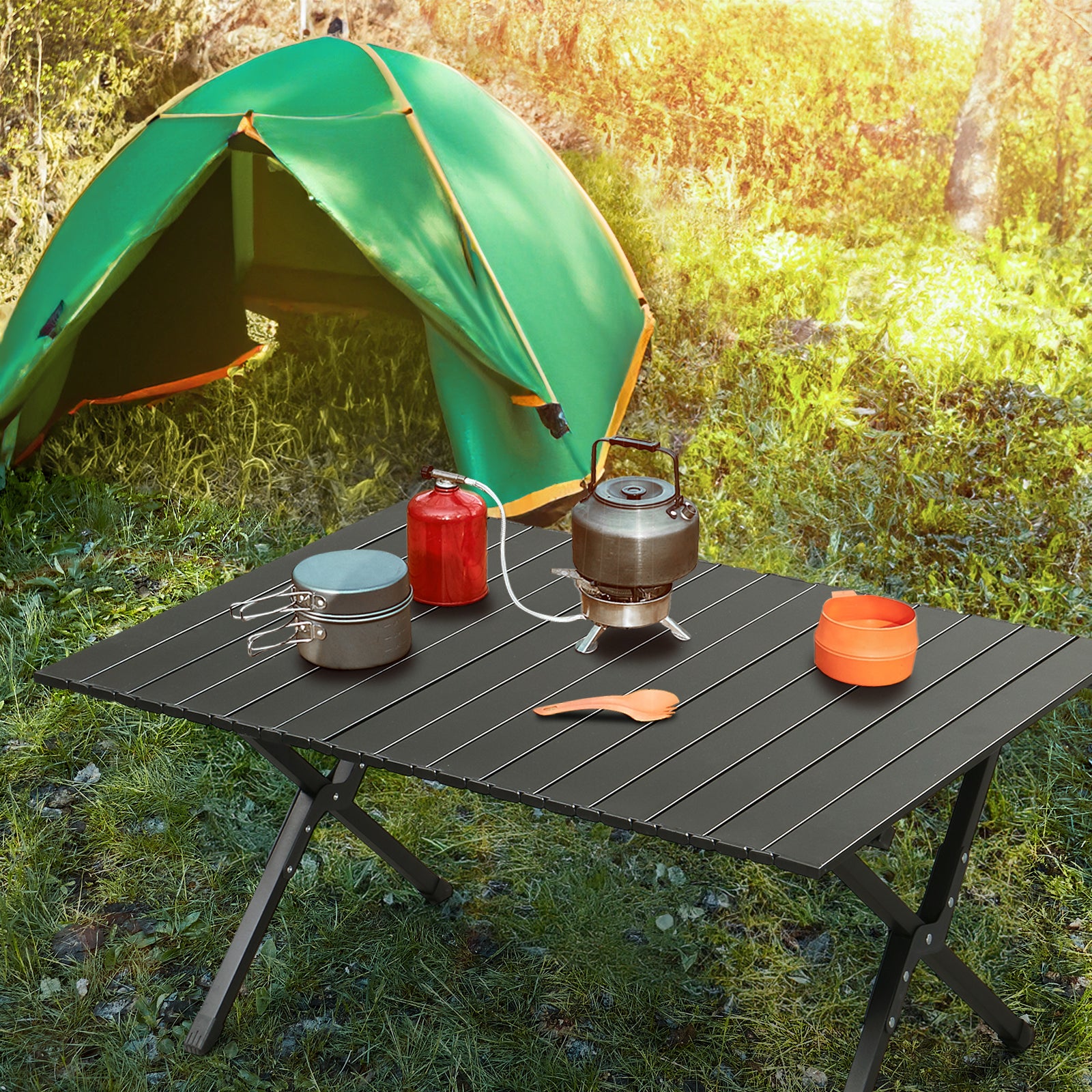 HAOYYE Folding Camping Table, Portable Picnic Table, Lightweight Roll-Up Side Table for Travel, Hiking, Backyard BBQs, and Parties, Compact and Durable Design, Perfect for Outdoor Adventures, Stylish and Functional Home Décor