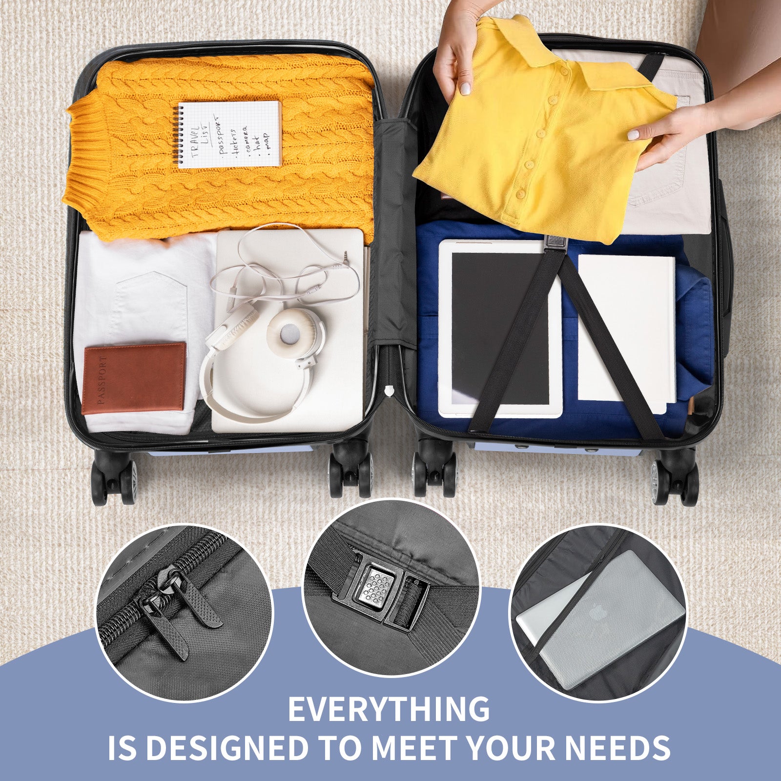 HAOYYE 3-Piece ABS+PC Hardside Luggage Set With TSA Lock, 4 Spinner Wheels, Lightweight Trolley Travel Case for Carry-On and Check-In Business Trips