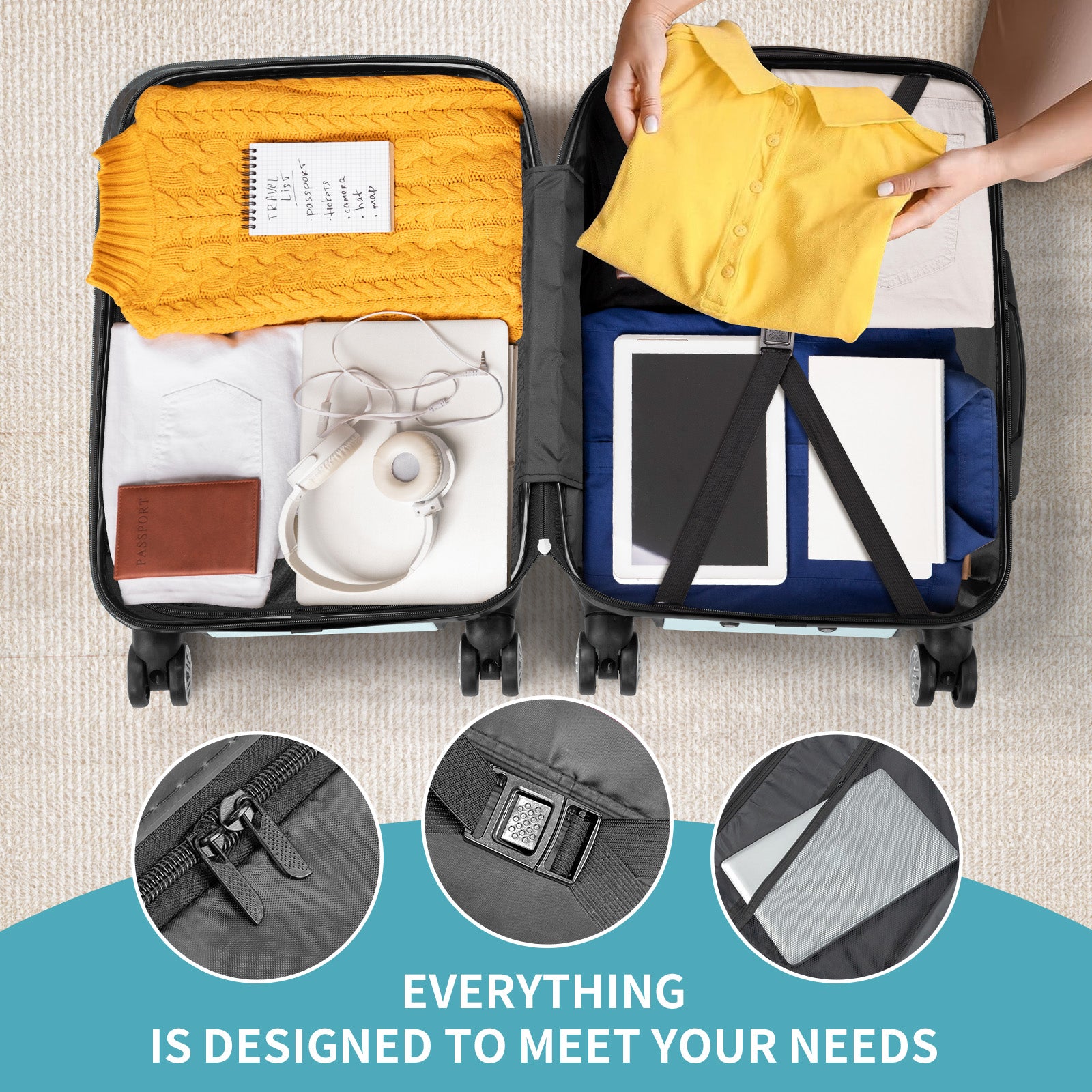 HAOYYE 3-Piece Luggage Set, ABS+PC Hardshell Suitcases With TSA Lock, 4 Spinner Wheels, Lightweight Trolley Travel Case, Ideal for Carry-On, Check-In, and Business Trips