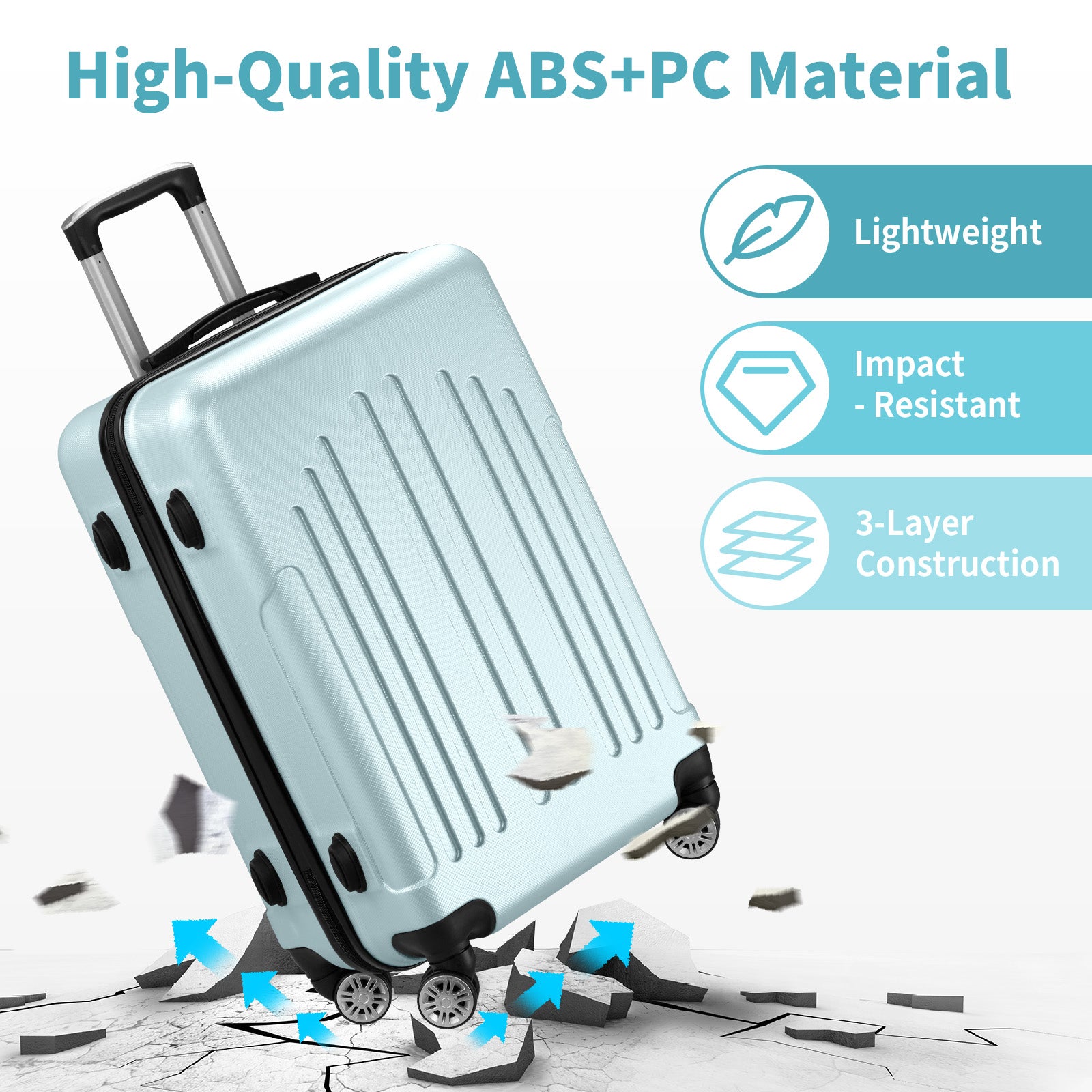 HAOYYE 3-Piece Luggage Set, ABS+PC Hardshell Suitcases With TSA Lock, 4 Spinner Wheels, Lightweight Trolley Travel Case, Ideal for Carry-On, Check-In, and Business Trips