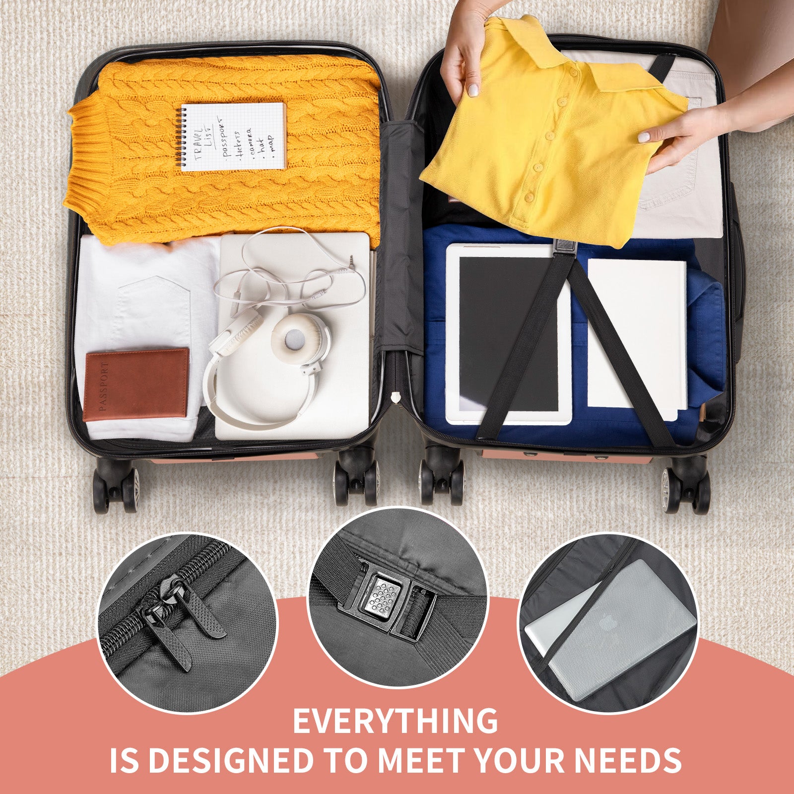 HAOYYE 3-Piece Luggage Set, ABS+PC Hardshell Suitcases With TSA Lock, 4 Spinner Wheels, Lightweight Trolley for Carry-On, Check-In, and Business Trips