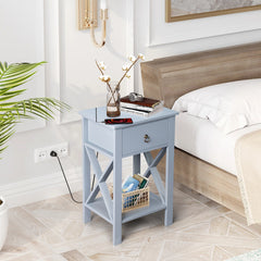 HAOYYE Side Intersection Style Bedside Cabinets with Two-Layer Drawer, Modern Gray Design, Multi-Functional Storage, Sturdy and Stylish, Perfect for Living Room, Bedroom, and Small Spaces