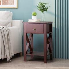 HAOYYE Side Intersection Style Bedside Cabinets with Two-Layer Drawer, Compact and Stylish Storage Solution, Brown, Modern Design for Living Room, Bedroom, and Office, Durable, Easy Assembly, Multi-Functional End Table