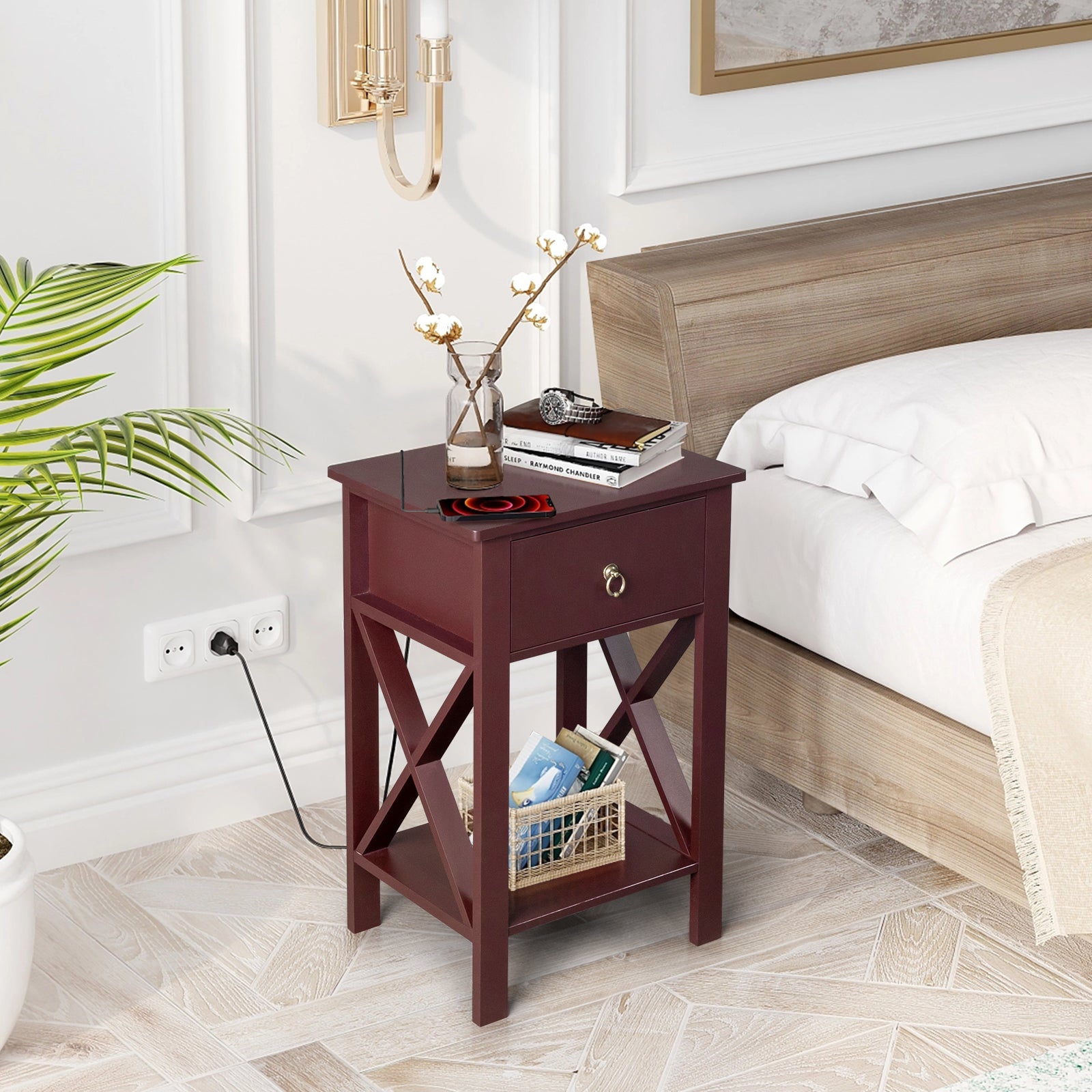 HAOYYE Side Intersection Style Bedside Cabinets with Two-Layer Drawer, Compact and Stylish Storage Solution, Brown, Modern Design for Living Room, Bedroom, and Office, Durable, Easy Assembly, Multi-Functional End Table