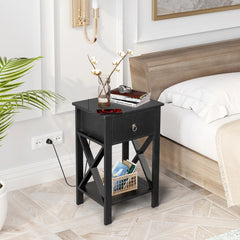 HAOYYE 2PCS Side Intersection Style Bedside Table & Coffee Table with Two-Layer Drawers, Black - Modern Multi-Functional Furniture for Living Room, Bedroom, and Home Office, Stylish Storage Solution with Sleek Design