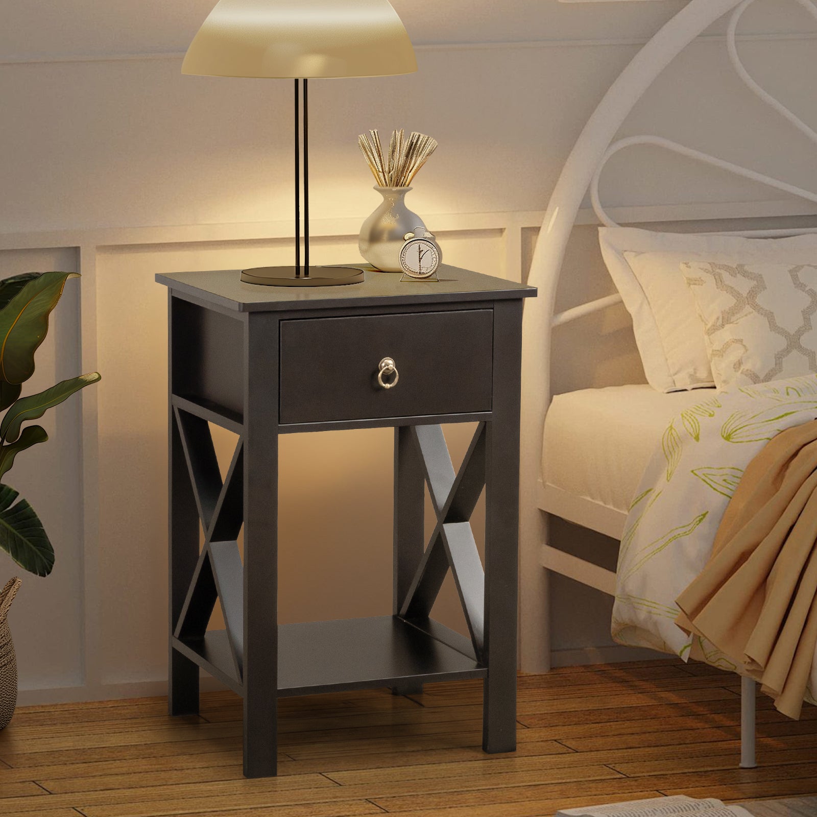 HAOYYE 2PCS Side Intersection Style Bedside Table & Coffee Table with Two-Layer Drawers, Black - Modern Multi-Functional Furniture for Living Room, Bedroom, and Home Office, Stylish Storage Solution with Sleek Design