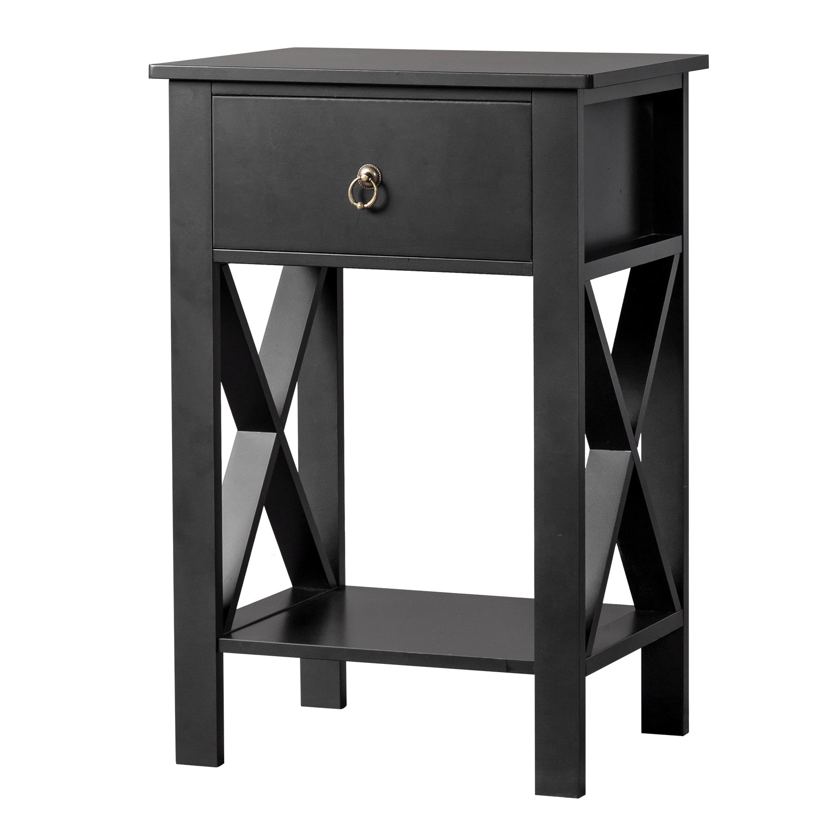 HAOYYE 2PCS Side Intersection Style Bedside Table & Coffee Table with Two-Layer Drawers, Black - Modern Multi-Functional Furniture for Living Room, Bedroom, and Home Office, Stylish Storage Solution with Sleek Design