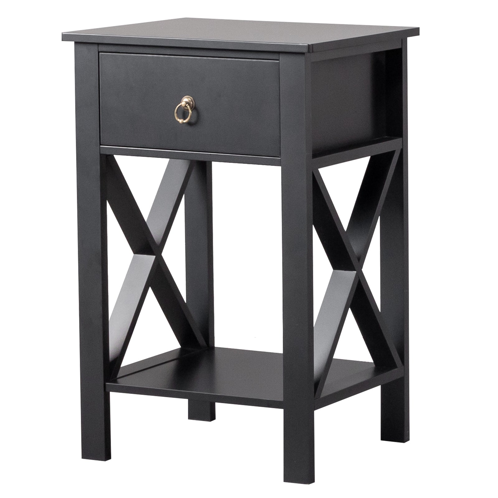 HAOYYE 2PCS Side Intersection Style Bedside Table & Coffee Table with Two-Layer Drawers, Black - Modern Multi-Functional Furniture for Living Room, Bedroom, and Home Office, Stylish Storage Solution with Sleek Design