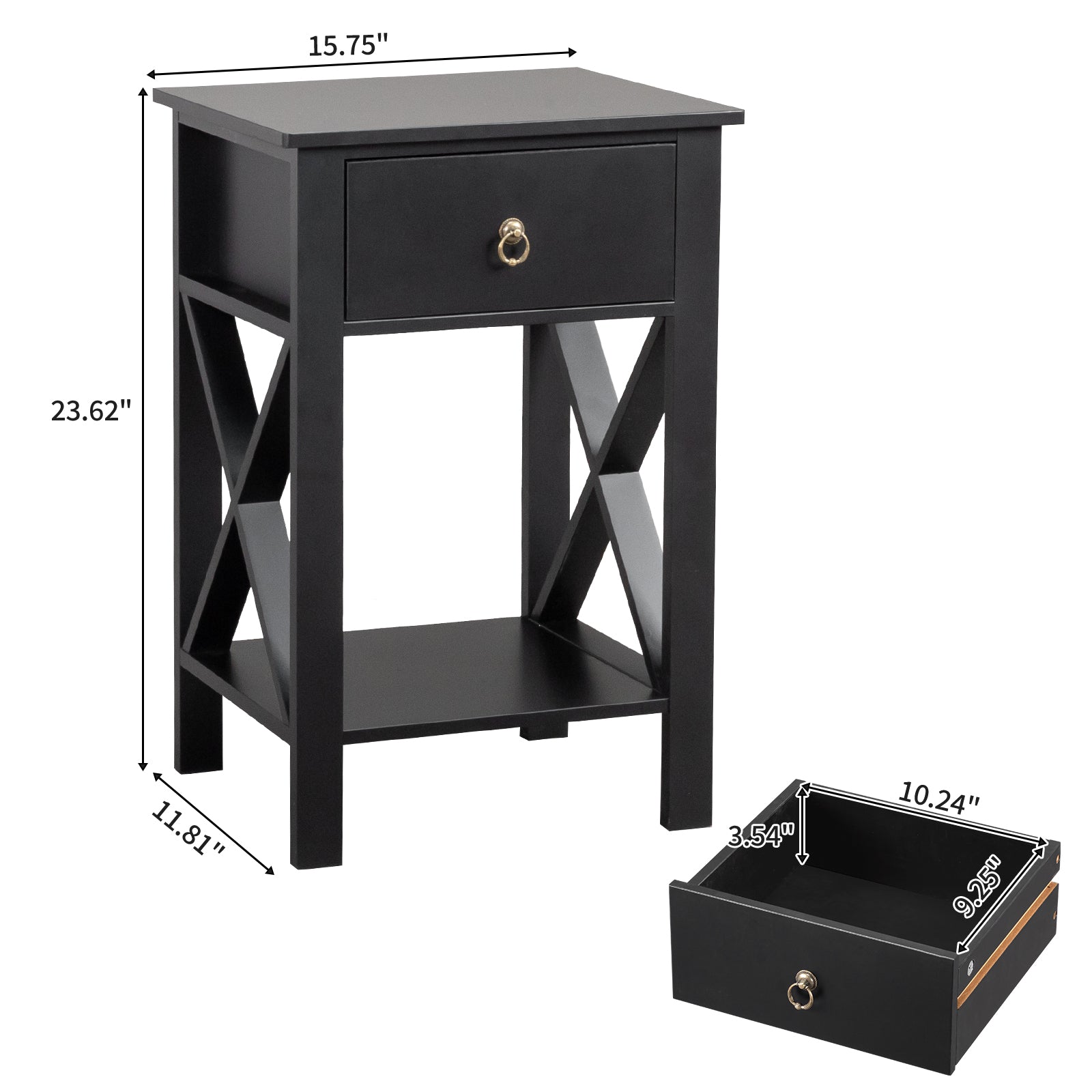 HAOYYE 2PCS Side Intersection Style Bedside Table & Coffee Table with Two-Layer Drawers, Black - Modern Multi-Functional Furniture for Living Room, Bedroom, and Home Office, Stylish Storage Solution with Sleek Design