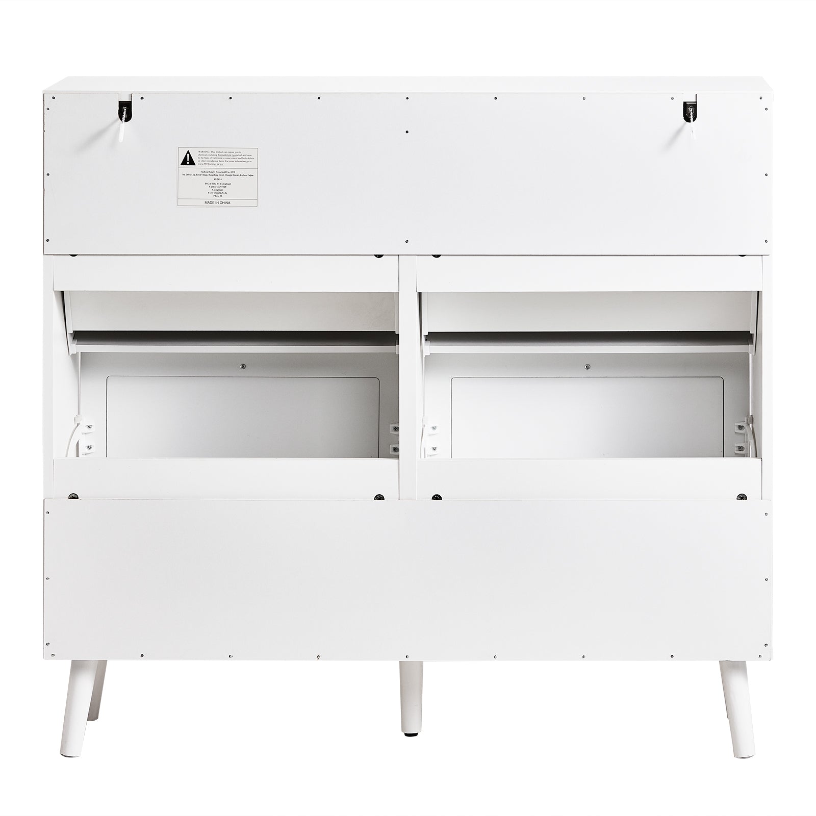 HAOYYE 2 Rows of 4 Dump Buckets Rattan Shoe Cabinet with High Gold Feet, White Frame and Natural Rattan Surface, Entryway Storage Organizer with Flip Drawers