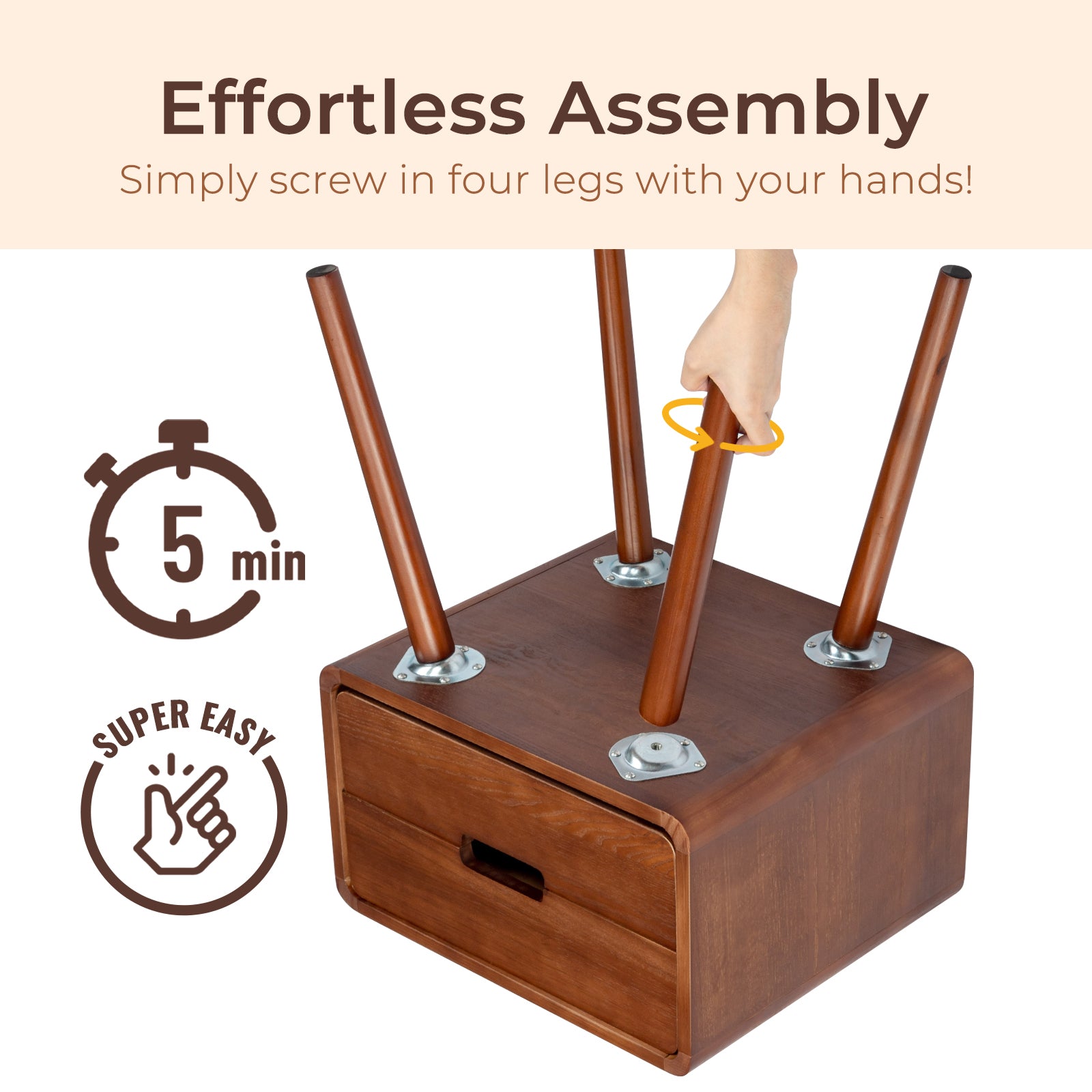 Haoyye Wood Nightstand End Side Table With Drawer And Solid Wood Legs For Living Room And Bedroom, Rustic Modern Accent Furniture Offering Ample Storage And Elegant Design For Home Decor, Ideal Nightstand Or Accent End Table