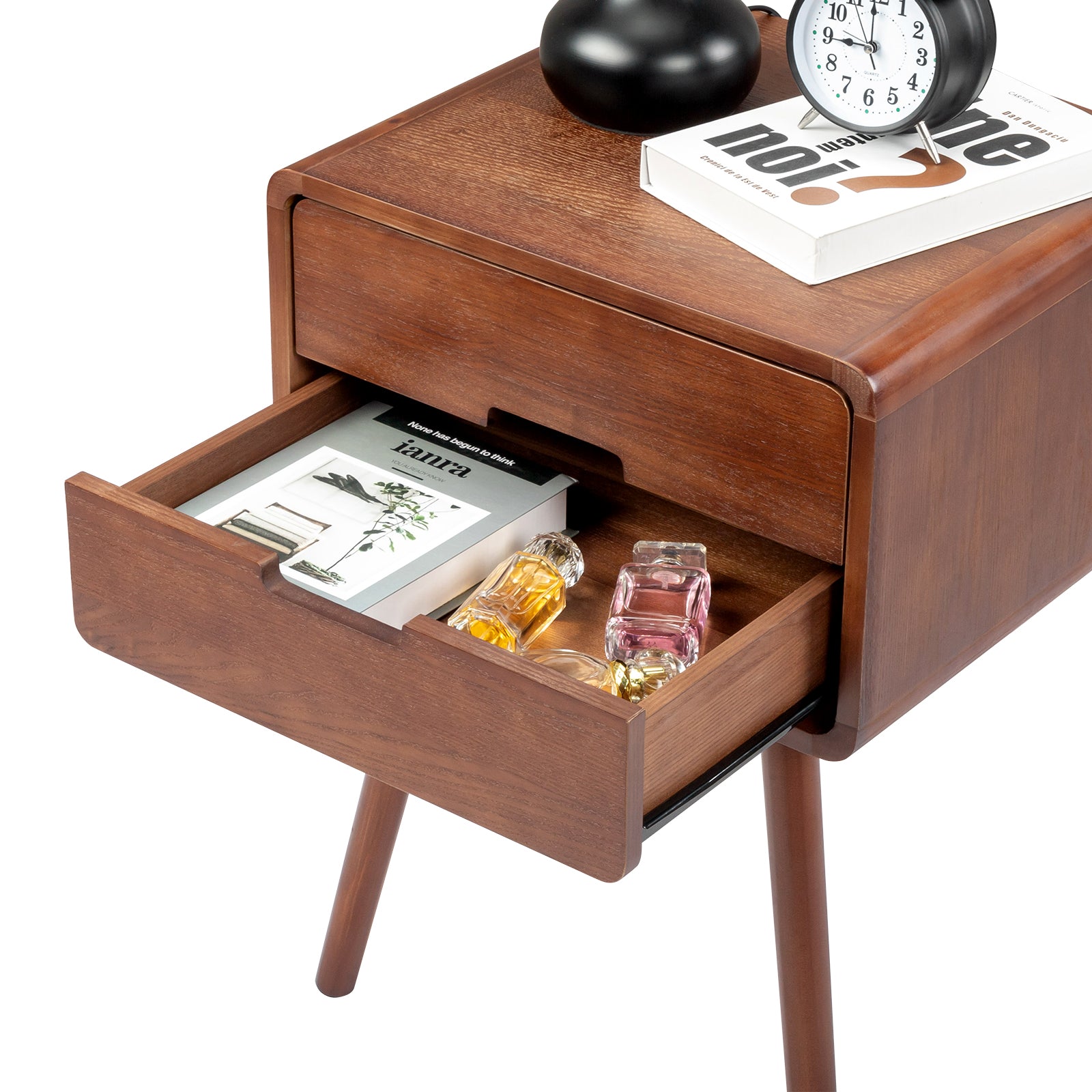 HAOYYE Wood Nightstand End Table with Drawer & Solid Wood Legs, Modern Bedside Table for Bedroom & Living Room, Compact Storage Side Table with Open Shelf, Sturdy and Stylish Accent Furniture, Easy Assembly