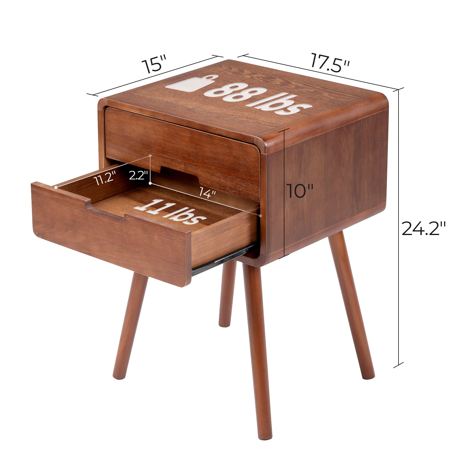 HAOYYE Wood Nightstand End Table with Drawer & Solid Wood Legs, Modern Bedside Table for Bedroom & Living Room, Compact Storage Side Table with Open Shelf, Sturdy and Stylish Accent Furniture, Easy Assembly