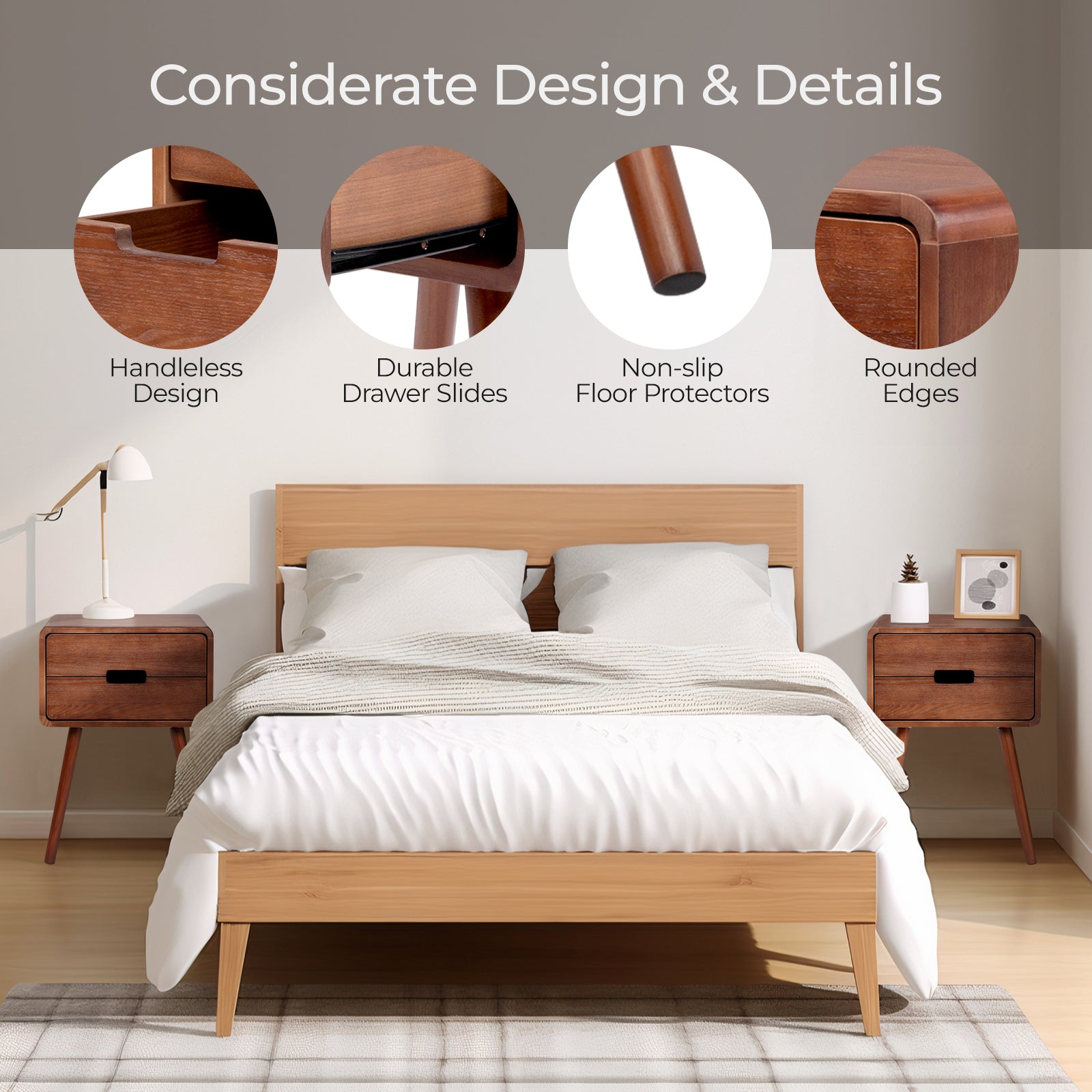 HAOYYE Wood Nightstand End Table with Drawer & Solid Wood Legs, Modern Bedside Table for Bedroom & Living Room, Compact Storage Side Table with Open Shelf, Sturdy and Stylish Accent Furniture, Easy Assembly