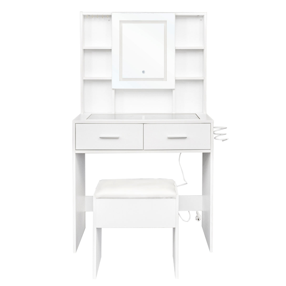 DE Direct HAOYYE Modern Vanity Table with Mirror and Storage Drawers Makeup Desk with Elegant Design for Bedroom Dressing Area Living Room Space-Saving Stylish Furniture