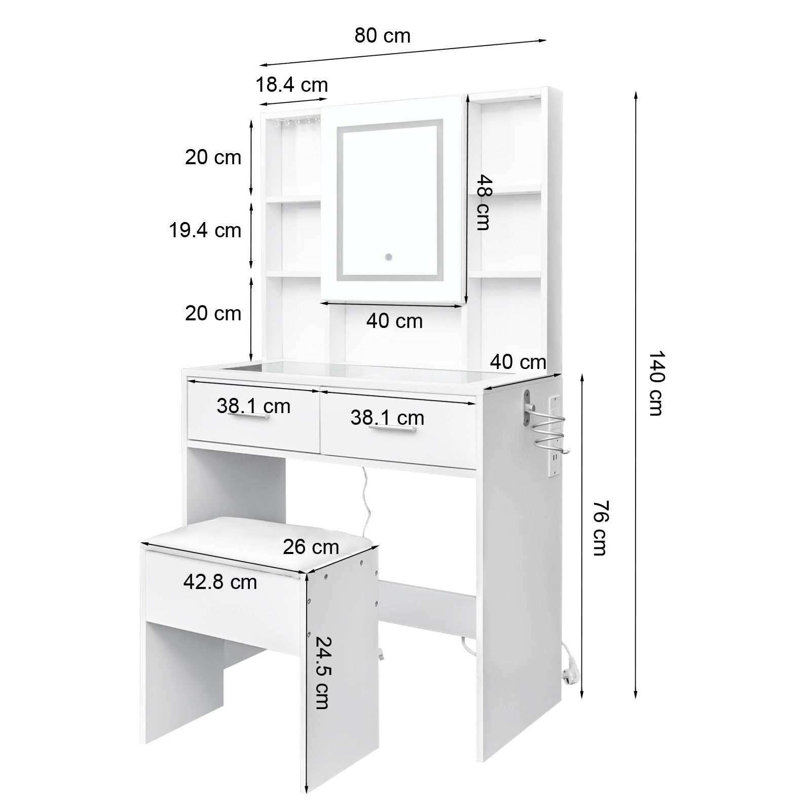 DE Direct HAOYYE Modern Vanity Table with Mirror and Storage Drawers Makeup Desk with Elegant Design for Bedroom Dressing Area Living Room Space-Saving Stylish Furniture