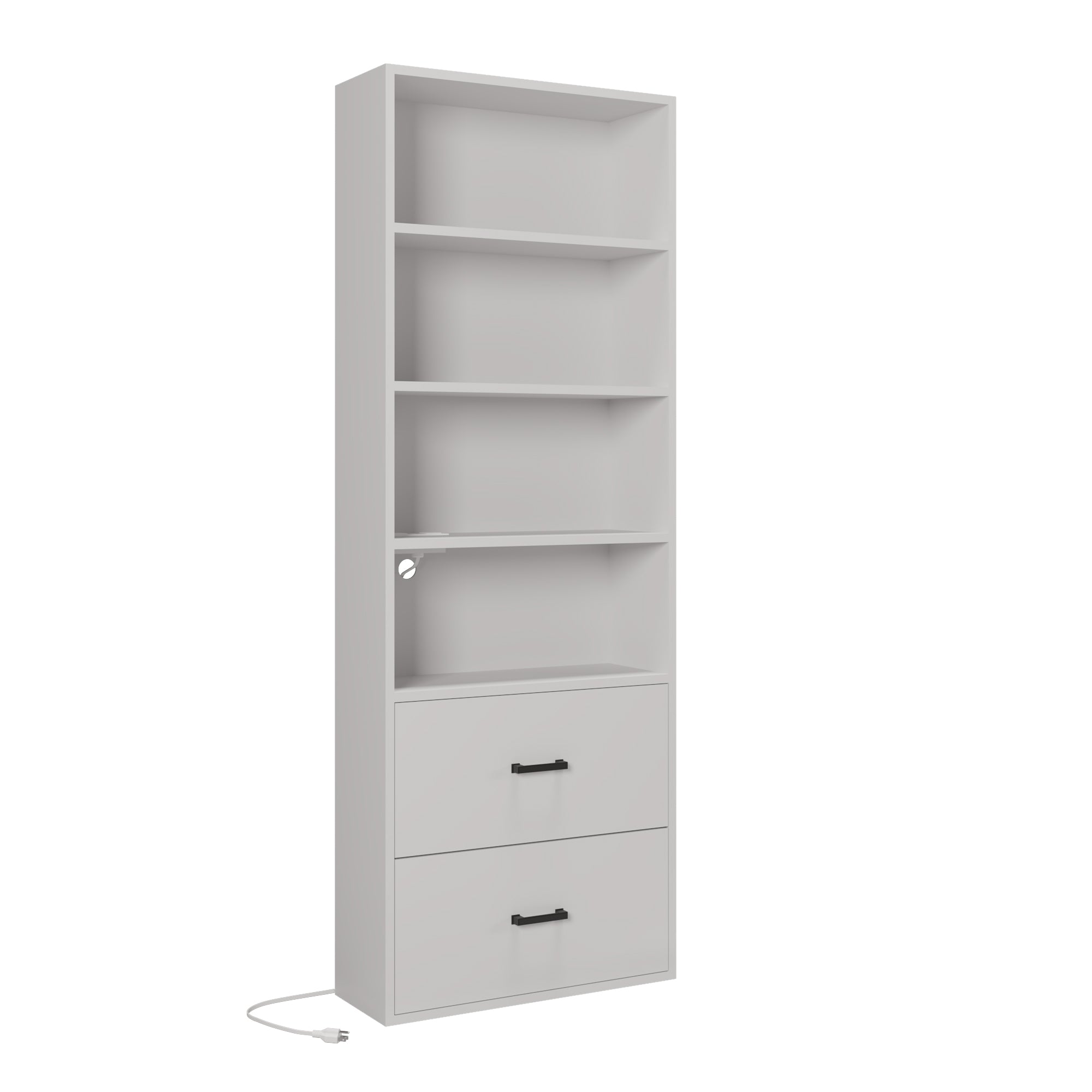 HAOYYE 4-Layer Display Cabinet with 2 USB Ports and 2 Plugs, 2 Drawers, Triamine Board Construction, White Soft Cozy Warm Flannel Fleece Home Decor, Luxury Comfortable Unique Design, Premium Quality Storage Cabinet for Living Room or Office