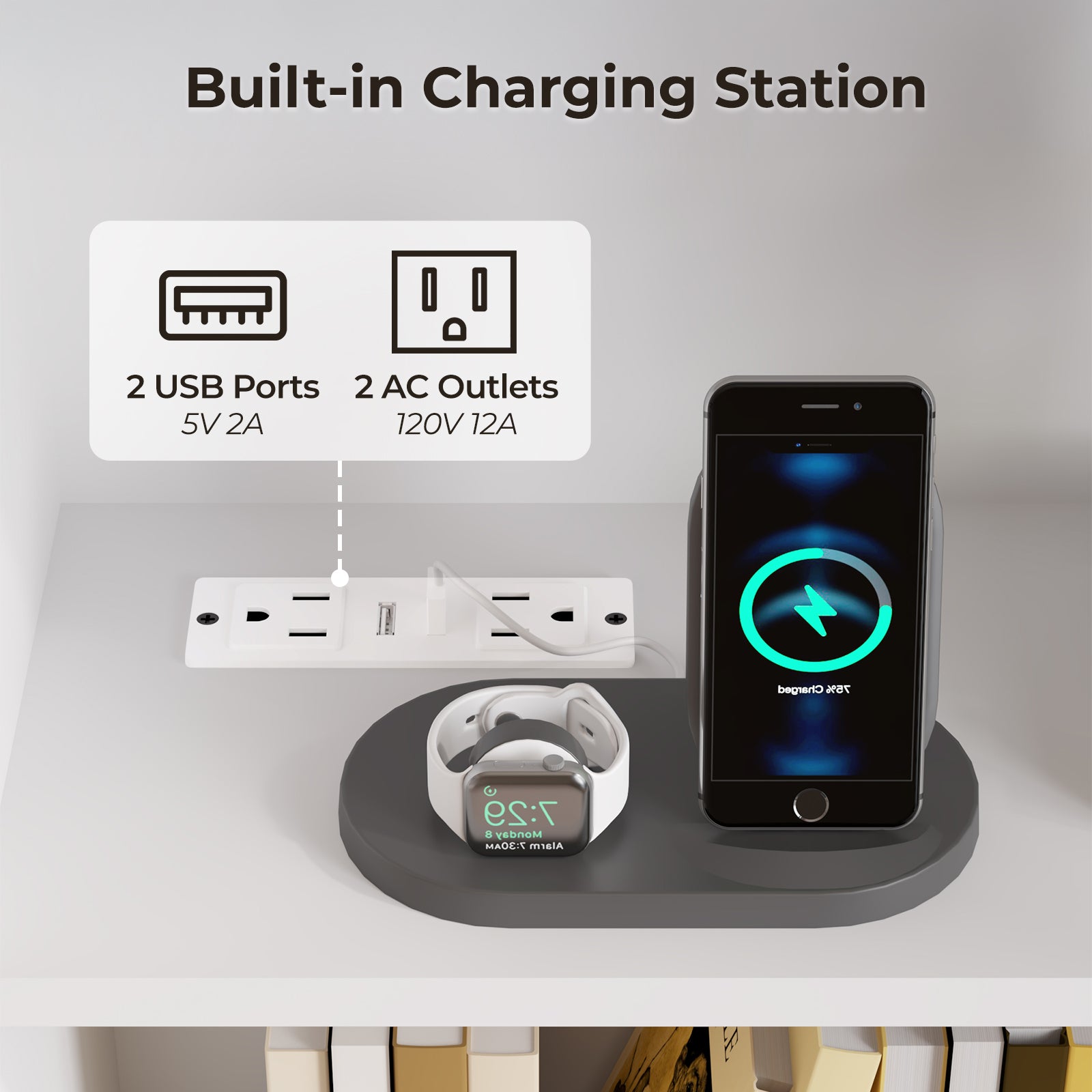 HAOYYE 4-Layer Display Cabinet with 2 USB Ports and 2 Plugs, 2 Drawers, Triamine Board Construction, White Soft Cozy Warm Flannel Fleece Home Decor, Luxury Comfortable Unique Design, Premium Quality Storage Cabinet for Living Room or Office