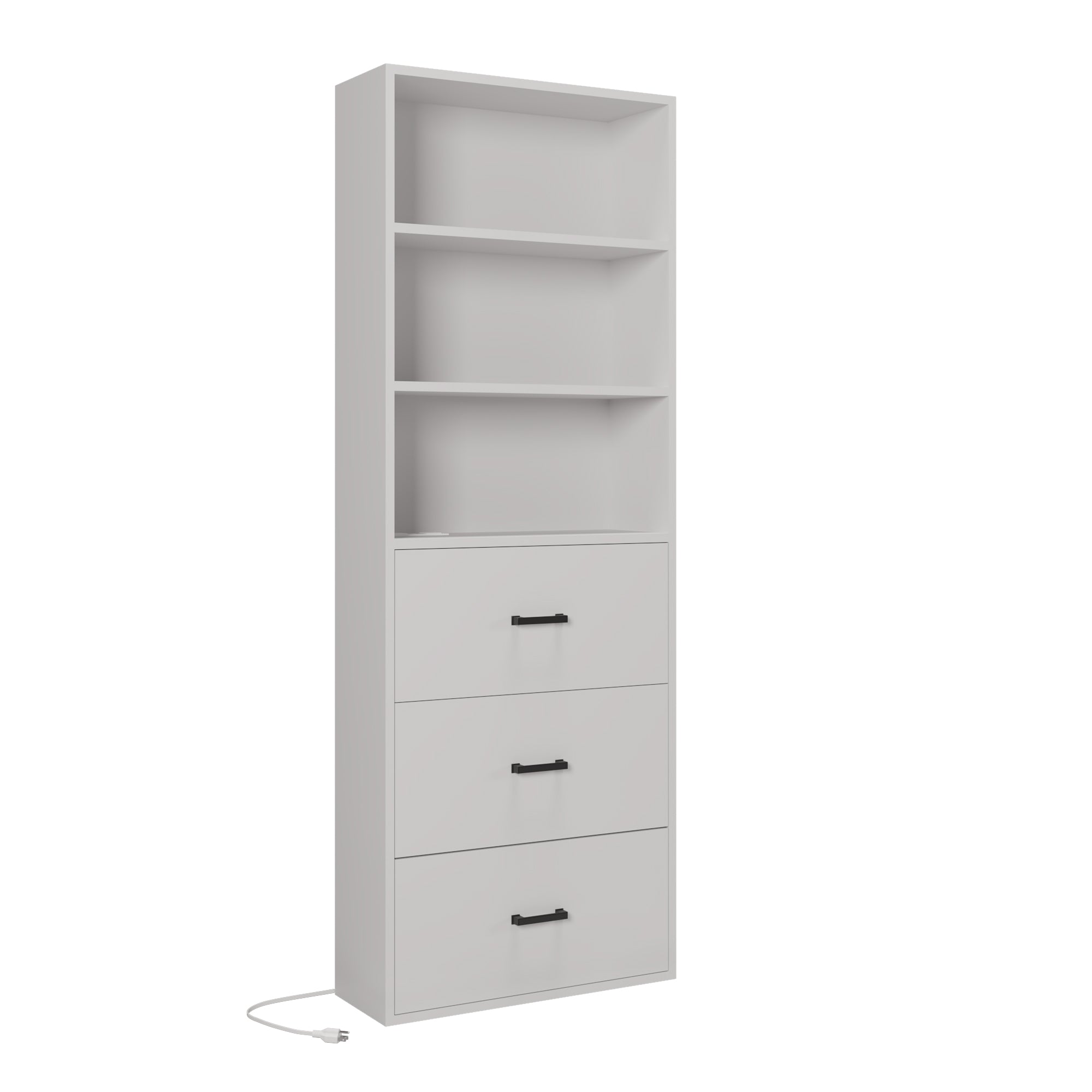 HAOYYE  3-Layer Display Cabinet with 2 USB Ports and 2 Plugs, US Standard, 3 Drawers, Triamine Board, White Soft Cozy Warm Flannel Fleece Home Decor, Luxury Comfortable Unique Design, Premium Quality Storage Solution for Bedroom and Living Room
