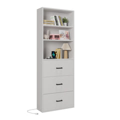 HAOYYE  3-Layer Display Cabinet with 2 USB Ports and 2 Plugs, US Standard, 3 Drawers, Triamine Board, White Soft Cozy Warm Flannel Fleece Home Decor, Luxury Comfortable Unique Design, Premium Quality Storage Solution for Bedroom and Living Room