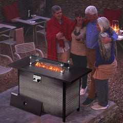 HAOYYE 43 Inch Outdoor Fire Table Square Propane Fire Pit Table With Lava Rocks Wind Guard And Waterproof Cover For Patio Garden Backyard Poolside