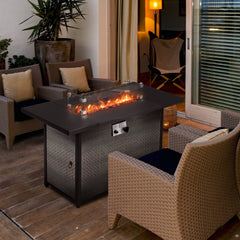 HAOYYE 43 Inch Outdoor Fire Table Square Propane Fire Pit Table With Lava Rocks Wind Guard And Waterproof Cover For Patio Garden Backyard Poolside