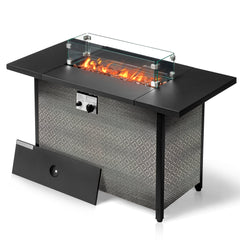 HAOYYE 43 Inch Outdoor Fire Table Square Propane Fire Pit Table With Lava Rocks Wind Guard And Waterproof Cover For Patio Garden Backyard Poolside
