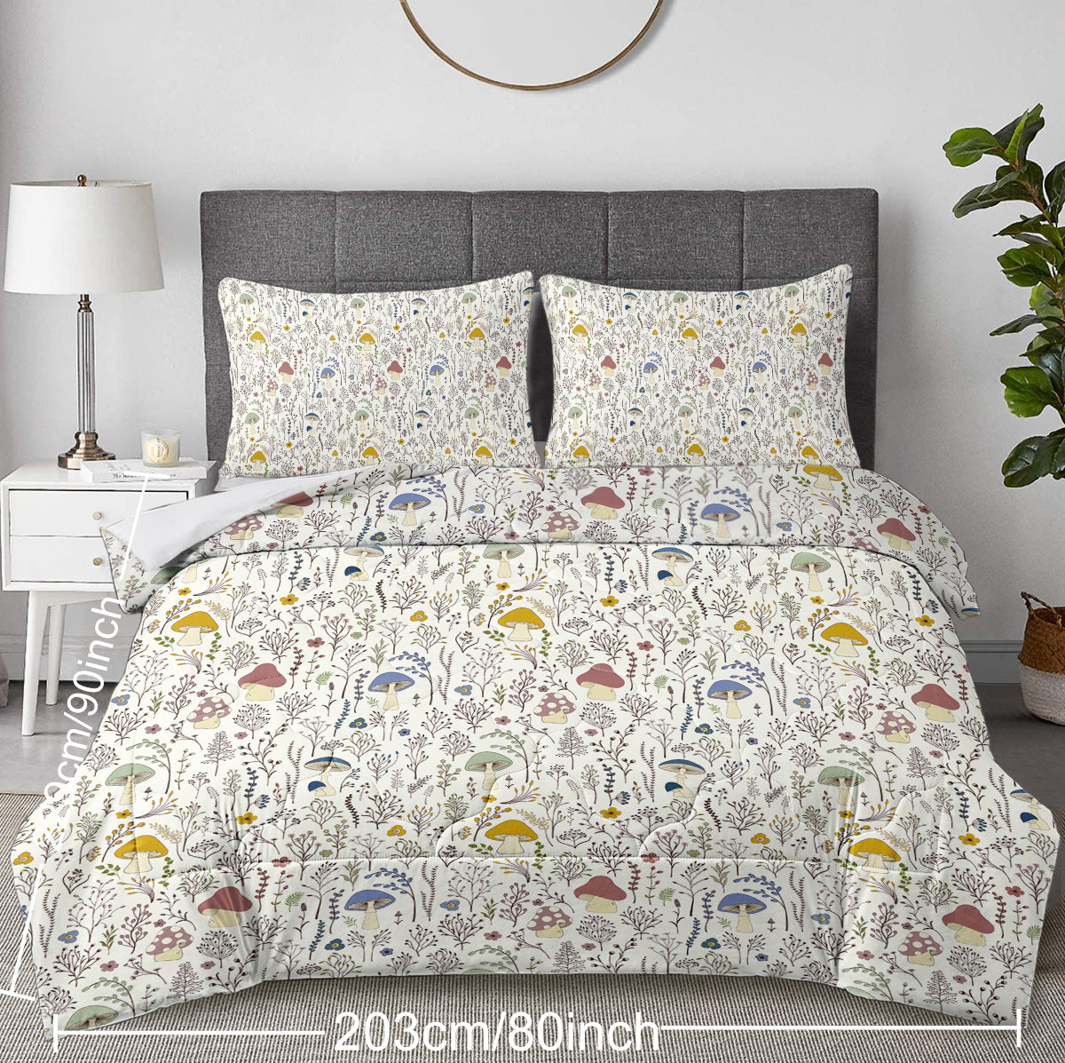 HAOYYE Mushroom Pattern Duvet Cover Set, Cozy Bedding Set With Zipper Closure, Soft Flannel Fleece Fabric For Bedroom Decor, Includes 2 Pillowcases, All-Season Comfort For Home Use