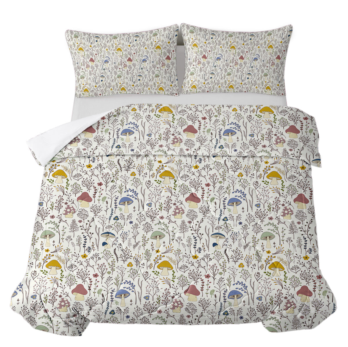HAOYYE Mushroom Pattern Duvet Cover Set, Cozy Bedding Set With Zipper Closure, Soft Flannel Fleece Fabric For Bedroom Decor, Includes 2 Pillowcases, All-Season Comfort For Home Use