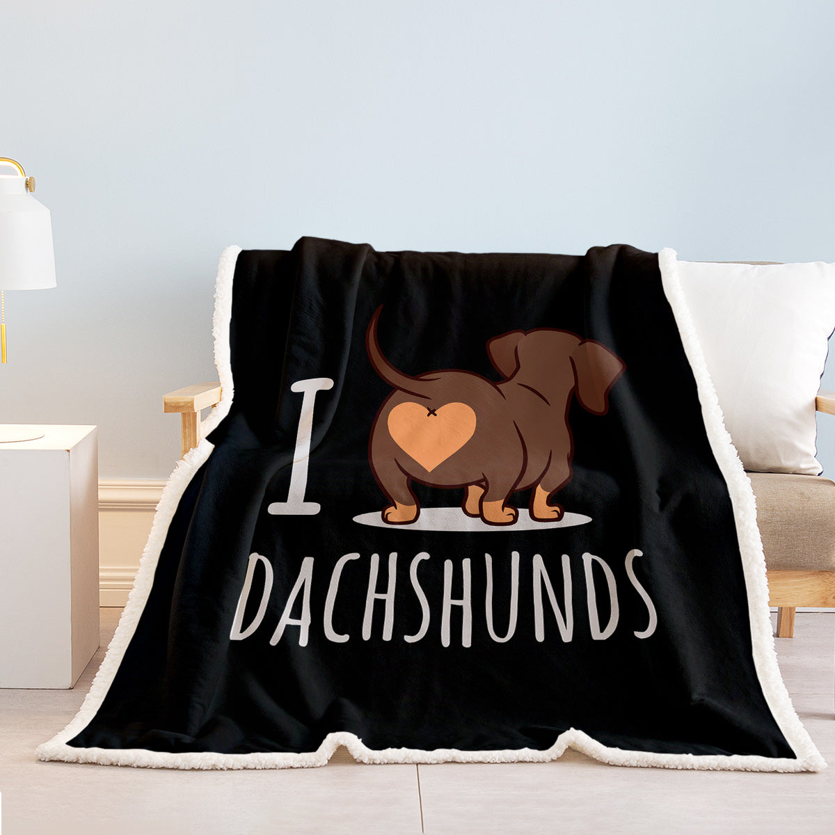 HAOYYE Dachshund Lovers Sherpa Blanket, Cute Dachshund 3D Printed Reversible Fleece Throw, Soft Cozy Warm Flannel Fleece Bed or Couch Cover, Wiener Sausage Dog Design, Ideal for Home Décor and Comfort