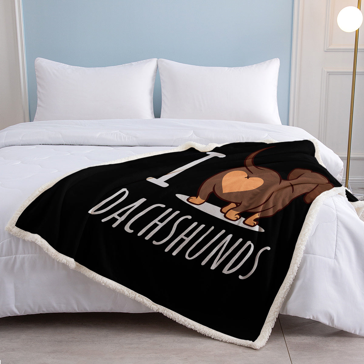 HAOYYE Dachshund Lovers Sherpa Blanket, Cute Dachshund 3D Printed Reversible Fleece Throw, Soft Cozy Warm Flannel Fleece Bed or Couch Cover, Wiener Sausage Dog Design, Ideal for Home Décor and Comfort