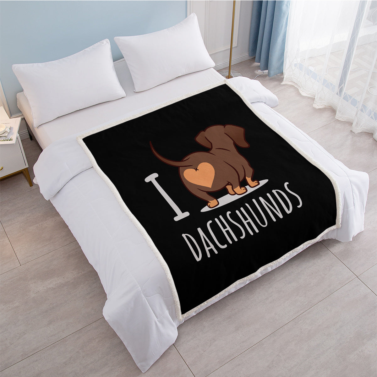 HAOYYE Dachshund Lovers Sherpa Blanket, Cute Dachshund 3D Printed Reversible Fleece Throw, Soft Cozy Warm Flannel Fleece Bed or Couch Cover, Wiener Sausage Dog Design, Ideal for Home Décor and Comfort