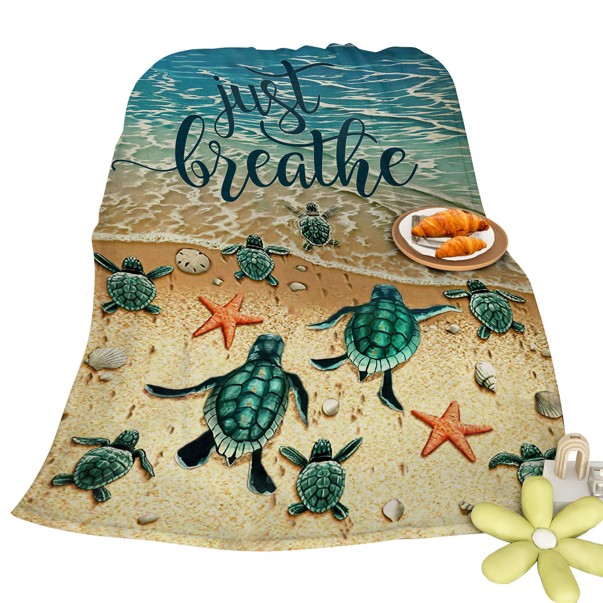 HAOYYE Tropical Baby Sea Turtle Flannel Fleece Blanket, Soft Plush Throw with 3D Ocean Waves Design, Cozy Blanket for Bed, Chair, Car, Sofa, and Couch, Warm and Comfortable for Bedroom and Living Room Use