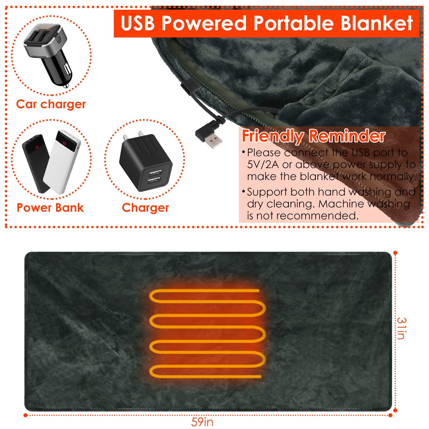 HAOYYE USB Electric Heated Blanket, Washable Heated Poncho Shawl Wrap with Zipper, Soft and Cozy Flannel Fleece Throw for Home and Office, Luxurious and Comfortable Design, Ideal for Relaxing and Staying Warm