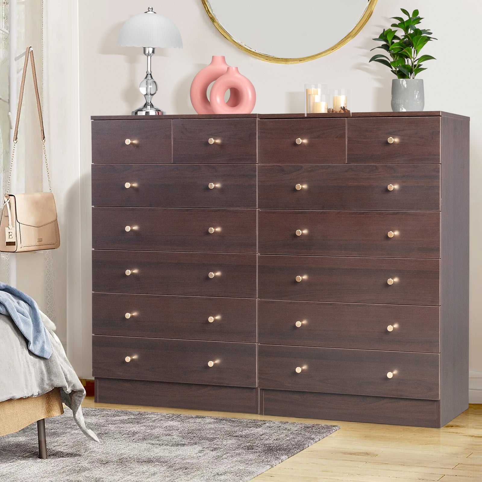 HAOYYE Modern Simple 7-Drawer Dresser Brown, Stylish Storage Chest for Bedroom, Living Room, and Family Room, Large Capacity Organizer, Space-Saving Furniture with 7 Drawers for Clothes, Accessories, and Personal Items