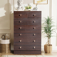 HAOYYE Modern Simple 7-Drawer Dresser Brown, Stylish Storage Chest for Bedroom, Living Room, and Family Room, Large Capacity Organizer, Space-Saving Furniture with 7 Drawers for Clothes, Accessories, and Personal Items