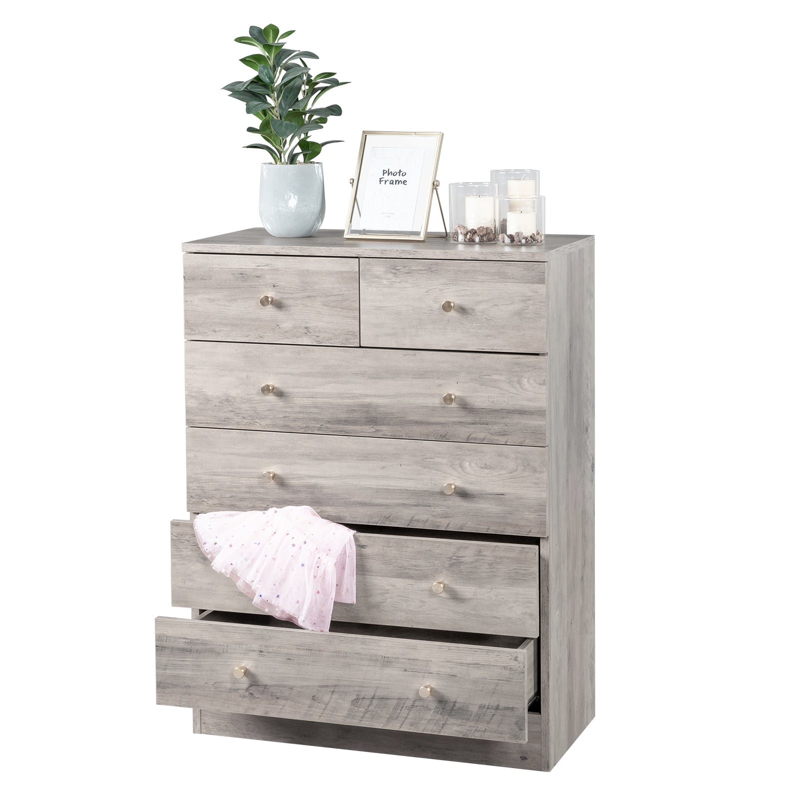 HAOYYE Modern Simple 6-Drawer Dresser, Gray Storage Cabinet with Spacious Drawers, Compact and Stylish Chest of Drawers for Bedroom, Living Room, and Family Room, Durable P2 Grade Particleboard, Easy Assembly, Space-Saving Storage Solution