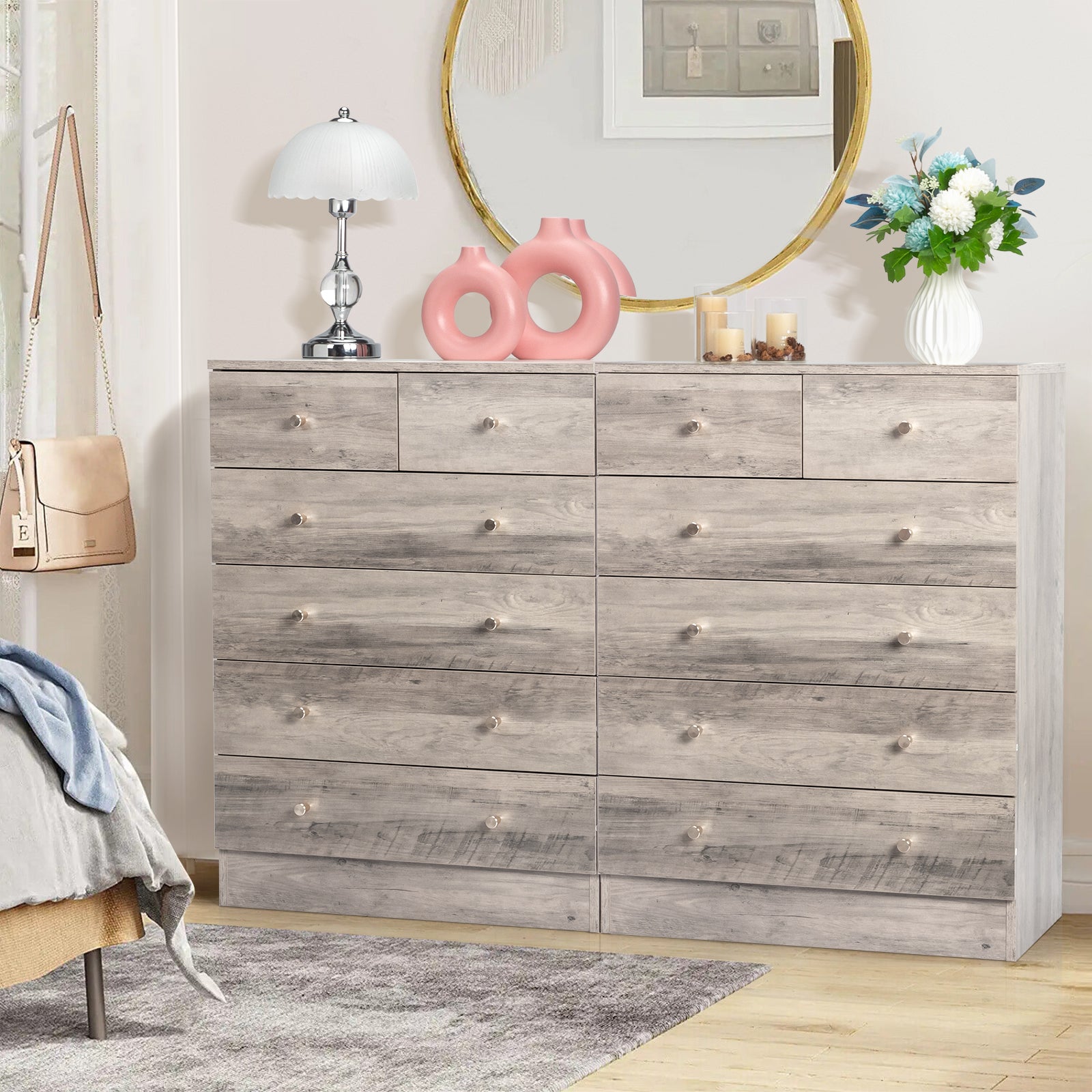 HAOYYE Modern Simple 6-Drawer Dresser, Gray Storage Cabinet with Spacious Drawers, Compact and Stylish Chest of Drawers for Bedroom, Living Room, and Family Room, Durable P2 Grade Particleboard, Easy Assembly, Space-Saving Storage Solution