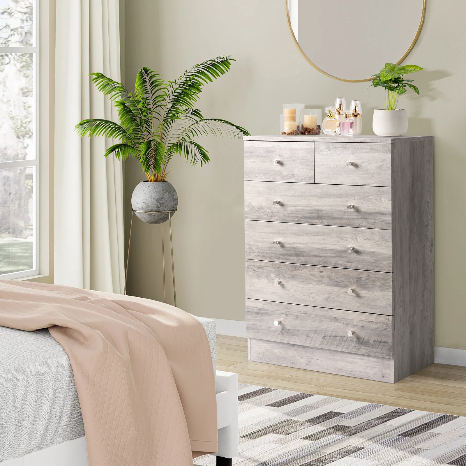 HAOYYE Modern Simple 6-Drawer Dresser, Gray Storage Cabinet with Spacious Drawers, Compact and Stylish Chest of Drawers for Bedroom, Living Room, and Family Room, Durable P2 Grade Particleboard, Easy Assembly, Space-Saving Storage Solution