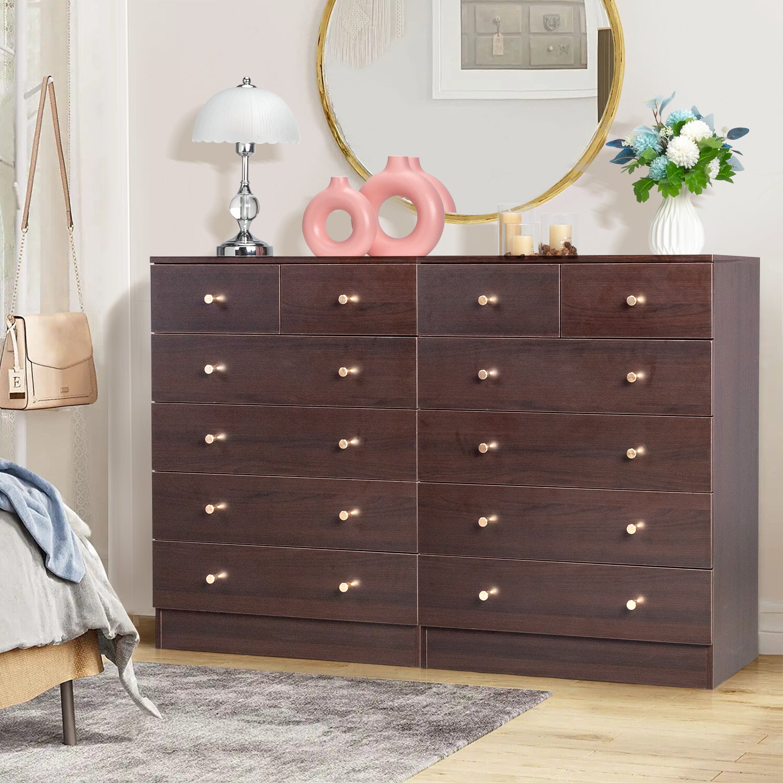 HAOYYE Modern Simple 6-Drawer Dresser in Brown, Stylish and Spacious Storage Cabinet for Bedroom, Living Room, or Family Room, Durable Non-Toxic P2 Grade Material, Sleek Design with Elegant