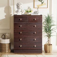 HAOYYE Modern Simple 6-Drawer Dresser in Brown, Stylish and Spacious Storage Cabinet for Bedroom, Living Room, or Family Room, Durable Non-Toxic P2 Grade Material, Sleek Design with Elegant