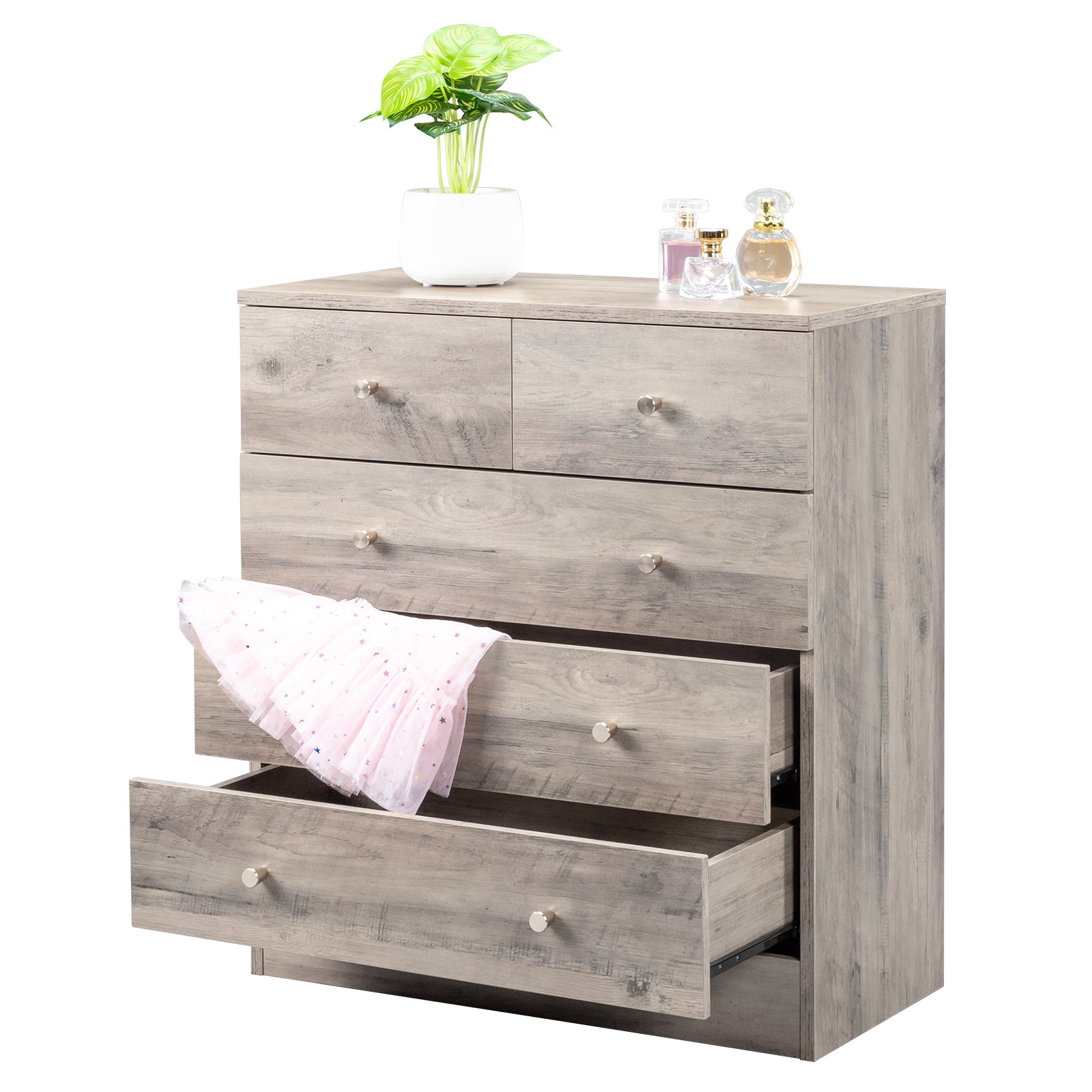HAOYYE Modern 5-Drawer Dresser in Gray, Stylish Storage Cabinet with Sleek Design, Durable and Space-Saving Solution for Bedroom, Living Room, or Family Room, Perfect for Organizing Clothes, Accessories, and Household Essentials