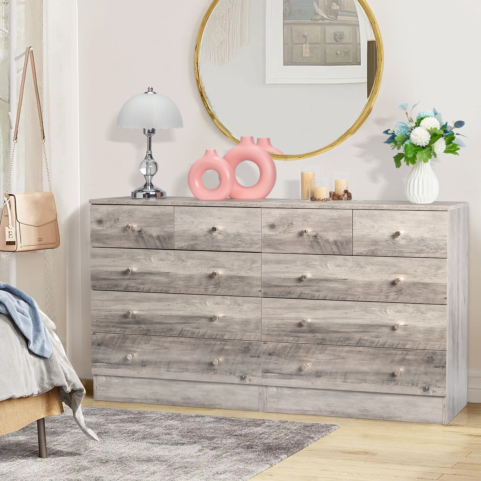 HAOYYE Modern 5-Drawer Dresser in Gray, Stylish Storage Cabinet with Sleek Design, Durable and Space-Saving Solution for Bedroom, Living Room, or Family Room, Perfect for Organizing Clothes, Accessories, and Household Essentials