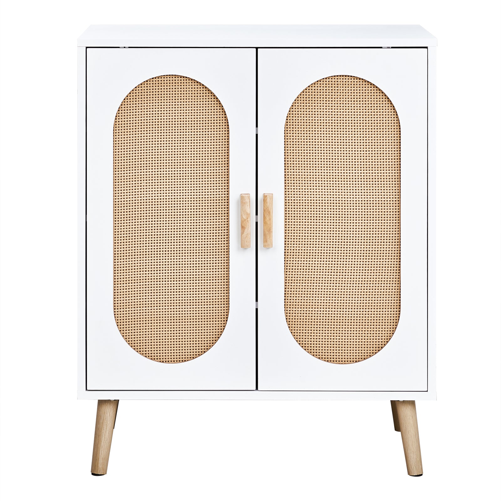 HAOYYE Modern 2 Door Vertical Shoe Cabinet with Rattan Accents Particle Board Frame White and Natural Finish with Gold High Legs Space-Saving Storage Organizer for Entryway Hallway Bedroom