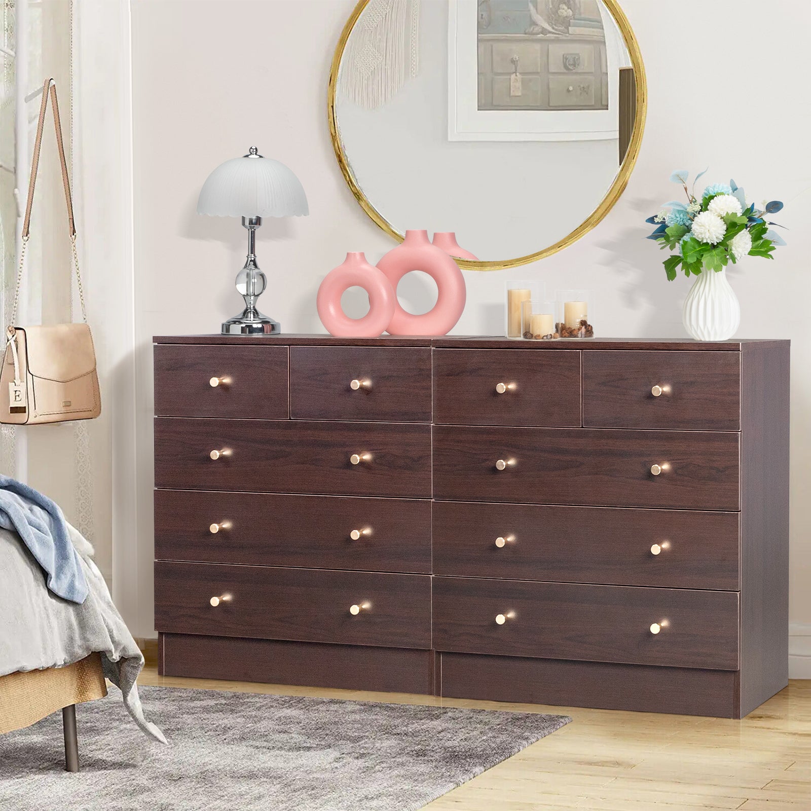HAOYYE Modern Simple 5-Drawer Dresser in Brown - Stylish & Durable Storage Cabinet for Bedroom, Living Room, or Family Room - Elegant Design with Spacious Drawers for Organizing Clothes, Accessories