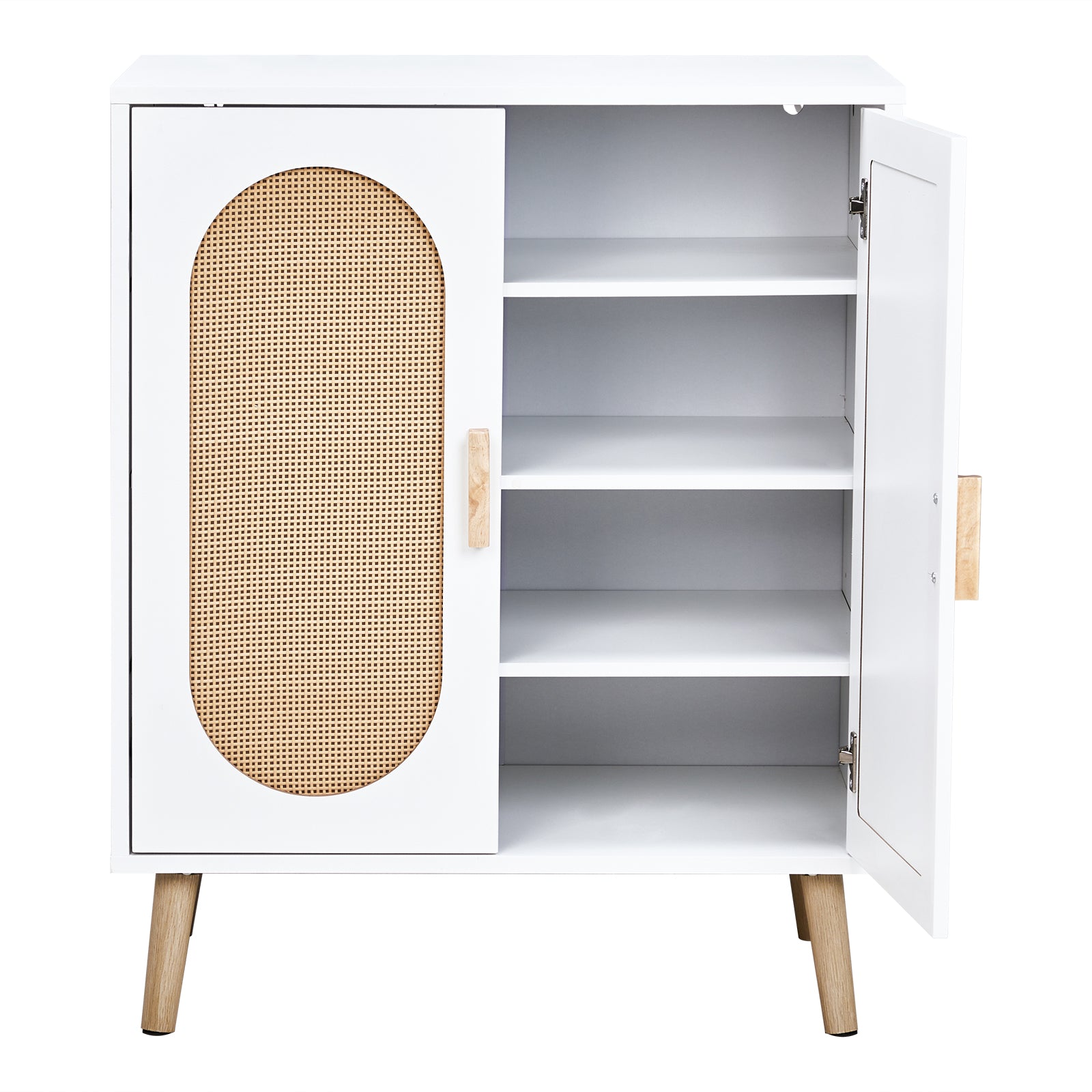 HAOYYE Modern 2 Door Vertical Shoe Cabinet with Rattan Accents Particle Board Frame White and Natural Finish with Gold High Legs Space-Saving Storage Organizer for Entryway Hallway Bedroom