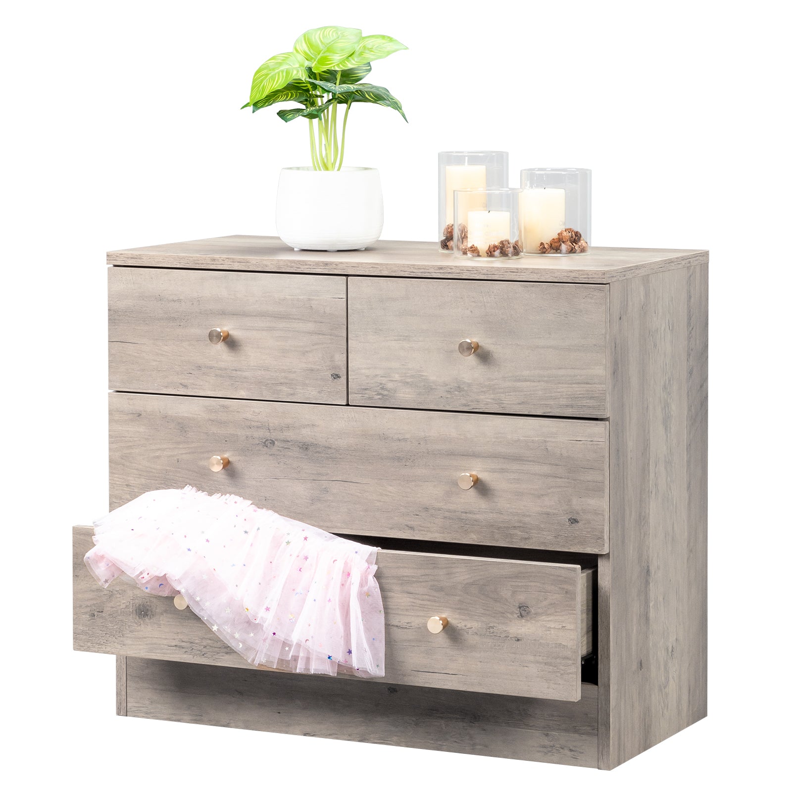 HAOYYE Modern Gray 4-Drawer Dresser Chest Nightstand, Sturdy Durable Storage Solution, Multifunctional Organizer for Bedroom Living Room, Stylish Space-Saving Home Decor, Easy Assembly, Ideal for Clothes, Linens, Accessories, and More